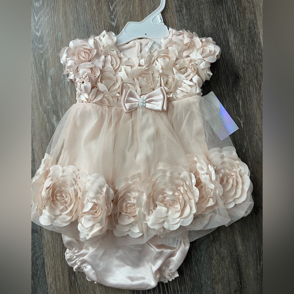 Nanette Baby Girl Rosette Dress Holiday Party Stretch Tulle Overlay